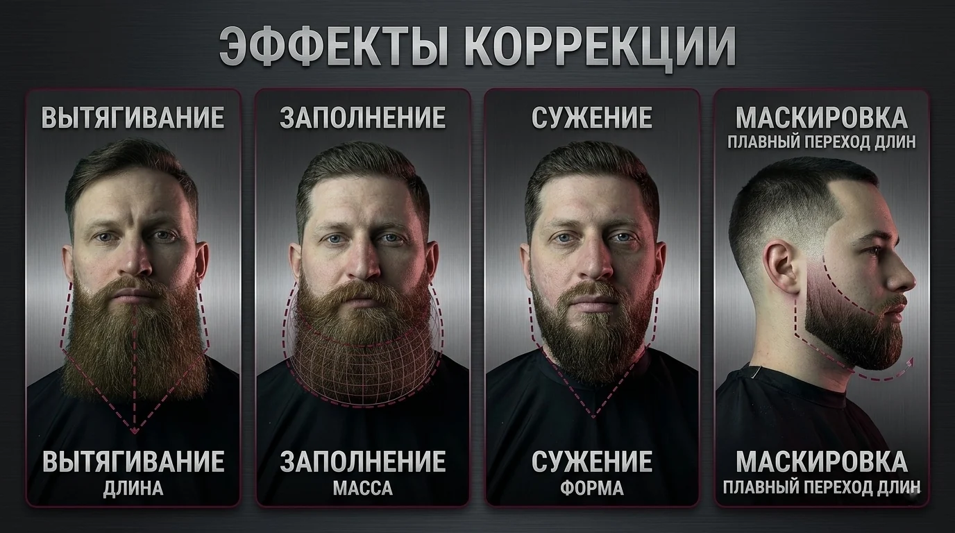 Эффекты коррекции формы лица с помощью бороды